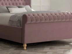Aldwych Upholstered Sleigh Bed Only -Bedding Specialty Store aldwych velvet lilac angled new fb close up 3