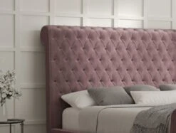 Aldwych Upholstered Sleigh Bed Only -Bedding Specialty Store aldwych velvet lilac angled new hb close up 3