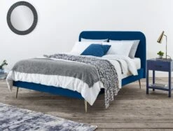 Elona Navy Blue Velvet Upholstered Bed Frame -Bedding Specialty Store arlana blue bed main originalnew 3
