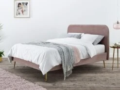 Elona Rosa Pink Velvet Upholstered King Size Bed Frame
