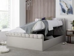 Chesterfield Off White Upholstered Ottoman Bed Frame -Bedding Specialty Store chesterfield main opennew 1