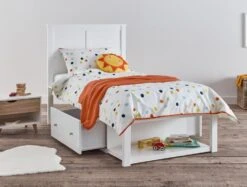 Maine White Wooden Storage Bed Frame Only