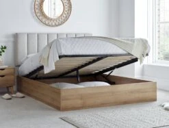 Molle Wooden Ottoman Including Off White Upholstered Headboard -Bedding Specialty Store comfy ottaman oak opennew 1