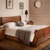 Toulon Wooden Sleigh Bed - Mahogany Finish - Frame Only -Bedding Specialty Store finallouiedark 2