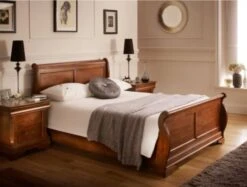 Toulon Wooden Sleigh Bed - Mahogany Finish - Frame Only -Bedding Specialty Store finallouiedark 3