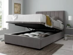 Frances Grey Velvet Upholstered Ottoman Double Bed Frame