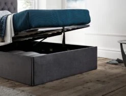 Maxi Charcoal Velvet Upholstered Ottoman Storage King Size Bed Frame Only -Bedding Specialty Store grey bed open originalnewfb 2