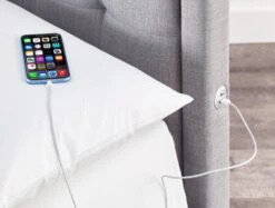 Carmel Mid Grey Upholstered Ottoman TV Bed Frame Only -Bedding Specialty Store grey tv bed usb detail originalnew 5