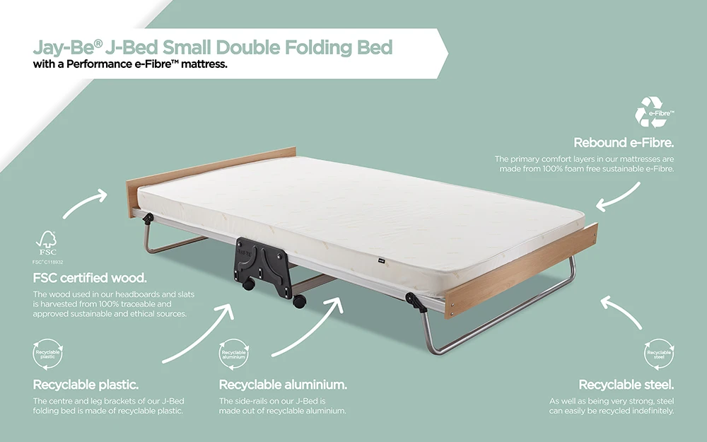 Jay-Be J-Bed Folding Bed With Performance E-Fibre Mattress, Contract Small Double 5 Jay-Be J-Bed Folding Bed With Performance E-Fibre Mattress, Contract Small Double - Image 3