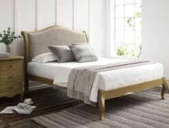 Lyon Kingsman Ivory Upholstered Oak Bed Frame - LFE - Bed Frame Only