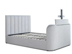 Lucille Upholstered TV Bed Mid Grey Bed Frame Only -Bedding Specialty Store laurel tv bed grey white background life website