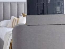 Lucille Upholstered TV Bed Mid Grey Bed Frame Only -Bedding Specialty Store laurel tv bed mid grey tv close up website