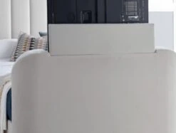 Lucille Upholstered TV Bed Natural Velvet Bed Frame Only -Bedding Specialty Store laurel tv bed natural tv close up website 2