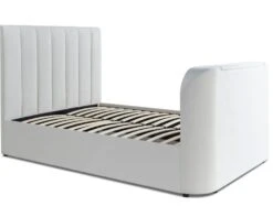 Lucille Upholstered TV Bed Natural Velvet Bed Frame Only -Bedding Specialty Store laurel tv bed natural white back ground website 1