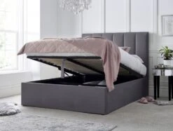 Linea Grey Upholstered Ottoman Bed Frame Only -Bedding Specialty Store linea grey open