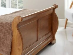 Toulon Wooden Sleigh Bed - Oak Finish - Bed Frame Only -Bedding Specialty Store louie oak footened