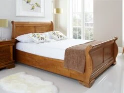 Toulon Wooden Sleigh Bed - Oak Finish - Bed Frame Only