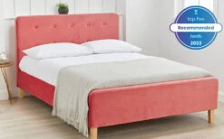 LPD Pierre Velvet Bed Frame, King Size, Coral 11 LPD Pierre Velvet Bed Frame, King Size, Coral -Bedding Specialty Store lpd pierre coral lifestyle semi dressed top5