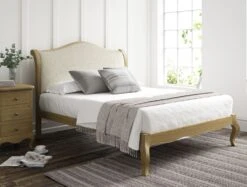 Lyon Boucle Ivory Upholstered Oak Bed Frame - LFE - Bed Frame Only -Bedding Specialty Store lyon boucle ivory anglednew 1
