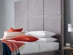 Somerton Grey Upholstered TV King Size Bed Frame Only -Bedding Specialty Store main shot tfs hb close up 1