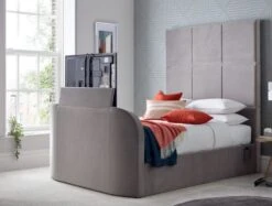 Somerton Grey Upholstered TV King Size Bed Frame Only -Bedding Specialty Store main shot tv up next new 1