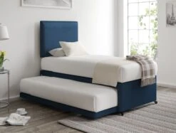 Cheltenham Malia Blue Velvet Upholstered Guest Bed With Mattresses