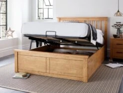 Malmo New Oak Finish Wooden Ottoman Storage Bed