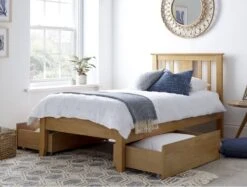 Malmo Oak Finish Solo Wooden Bed Frame -Bedding Specialty Store malmo solo oak full open