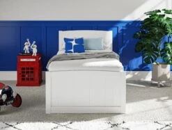 Maxistore 3 Door White/Blue Wooden Storage Single Bed Frame -Bedding Specialty Store maxistore blue front website new