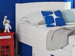 Maxistore 3 Door White/Blue Wooden Storage Single Bed Frame -Bedding Specialty Store maxistore blue hb close up website new