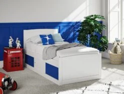 Maxistore 3 Door White/Blue Wooden Storage Single Bed Frame