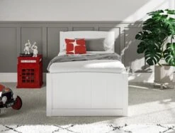 Maxistore 3 Door White/Grey Wooden Storage Single Bed Frame -Bedding Specialty Store maxistore grey front website new