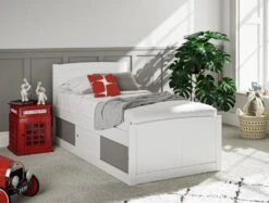 Maxistore 3 Door White/Grey Wooden Storage Single Bed Frame