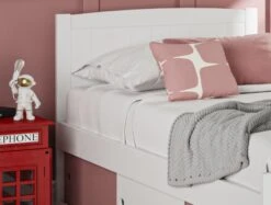 Maxistore 3 Door White/Pink Wooden Storage Single Bed Frame -Bedding Specialty Store maxistore pink hb close up website new