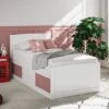 Maxistore 3 Door White/Pink Wooden Storage Single Bed Frame -Bedding Specialty Store maxistore pink side website new