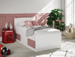 Maxistore 3 Door White/Pink Wooden Storage Single Bed Frame