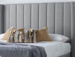 Maya Winged Ottoman Light Grey - Bed Frame Only -Bedding Specialty Store maya grey hb close up website