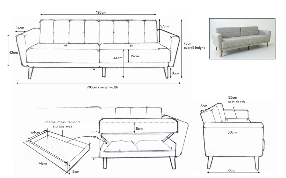 Novo Daisy 3 Seater Sofa Bed With Storage, 3-Seater Sofa Bed 9 Novo Daisy 3 Seater Sofa Bed With Storage, 3-Seater Sofa Bed - Image 7