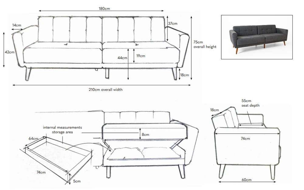 Novo Fern 3 Seater Sofa Bed With Storage, 3-Seater Sofa Bed 9 Novo Fern 3 Seater Sofa Bed With Storage, 3-Seater Sofa Bed - Image 7