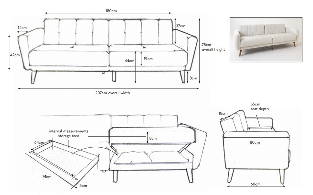 Novo Lily 3 Seater Sofa Bed With Storage, 3-Seater Sofa Bed 8 Novo Lily 3 Seater Sofa Bed With Storage, 3-Seater Sofa Bed - Image 6