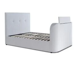 Olivia Upholstered TV Bed Shell Bed Frame Only -Bedding Specialty Store olivia tv bed shell tv flap up white back ground website 1