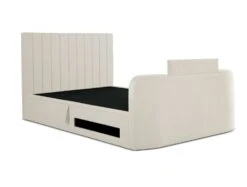 Onelife Natural Velvet Upholstered TV Ottoman Bed Frame -Bedding Specialty Store onelife tv bed closed tv flap open white back ground website new