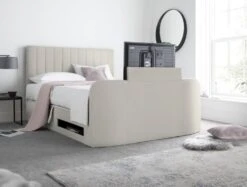 Onelife Natural Velvet Upholstered TV Ottoman Bed Frame