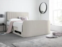 Onelife Natural Velvet Upholstered TV Ottoman Bed Frame -Bedding Specialty Store onelife tv bed white closed website new