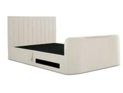 Onelife Natural Velvet Upholstered TV Ottoman Bed Frame -Bedding Specialty Store onelife tv bed white closed white back ground website new