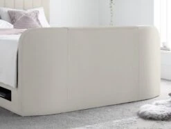 Onelife Natural Velvet Upholstered TV Ottoman Bed Frame -Bedding Specialty Store onelife tv bed white fb close up new