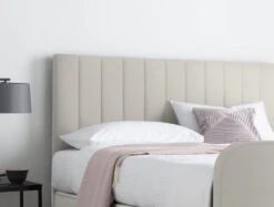 Onelife Natural Velvet Upholstered TV Ottoman Bed Frame -Bedding Specialty Store onelife tv bed white hb close up website new 1