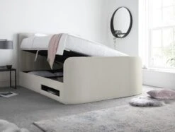 Onelife Natural Velvet Upholstered TV Ottoman Bed Frame -Bedding Specialty Store onelife tv bed white open website new 1