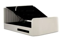 Onelife Natural Velvet Upholstered TV Ottoman Bed Frame -Bedding Specialty Store onelife tv bed white open white back ground website new