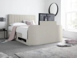 Onelife Natural Velvet Upholstered TV Ottoman Bed Frame -Bedding Specialty Store onelife tv bed white tv up website new